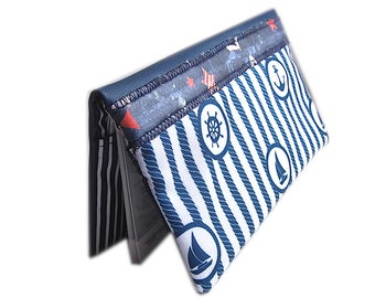 Navy-inspired checkbook holder, anchor and sailboat checkbook holder, gift for men, gift for ocean fan, seaside bag accessory