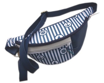 Navy and white striped banana bag, seaside banana bag, vacation banana bag, sailor style belt bag, original belly bag, ocean fan gift