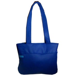 Sac porté épaule en coton fleurs bleues et simili cuir bleu klein : élégant et pratique, pour femme chic fan de bleu vif image 3