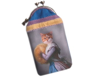 Chic and vintage with this ginger cat print glasses case: cover for ginger cat glasses, retro clasp inspired by the Victorian Era