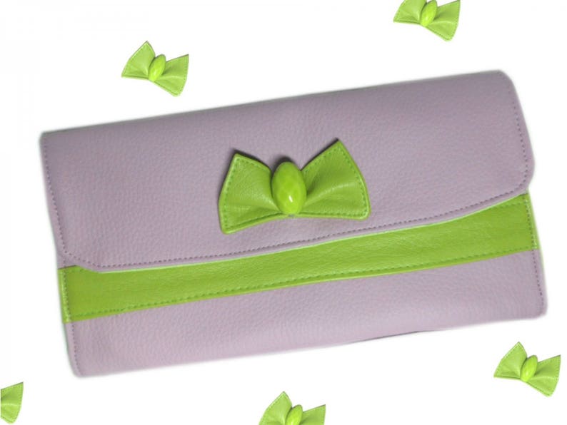 Pochette mariage, pochette soirée, pochette mauve, pochette lilas, pochette anis, cadeau femme, cadeau pour elle, pochette vegan, chic image 1