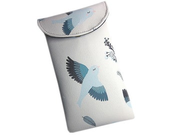 Housse téléphone en simili cuir imprimé oiseau,housse mobile oiseau bleu,étui portable oiseau,étui smartphone oiseau,housse téléphone enfant