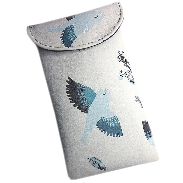 Housse téléphone en simili cuir imprimé oiseau,housse mobile oiseau bleu,étui portable oiseau,étui smartphone oiseau,housse téléphone enfant