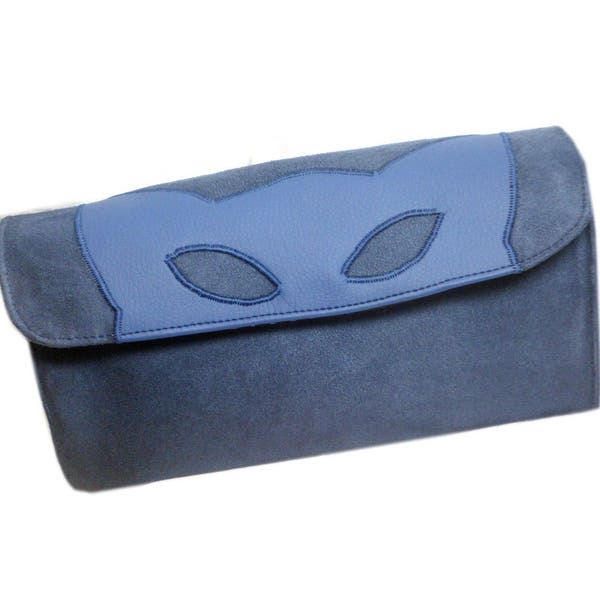 Pochette chat, pochette soirée, pochette mariage, pochette bleu jean, pochette vegan, pochette femme, cadeau femme, pochette originale