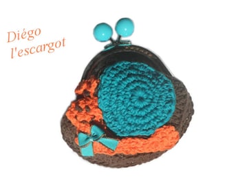 Porte monnaie escargot au crochet,porte monnaie en coton avec fermoir rétro bourse forme escargot drôle,cadeau original pour femme ou enfant