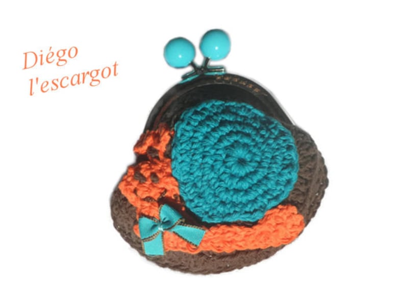 Porte monnaie escargot au crochet,porte monnaie en coton avec fermoir rétro bourse forme escargot drôle,cadeau original pour femme ou enfant image 1