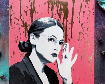 Alexandria Ocasio-Cortez 12” x 12” Canvas / Stencil Painting / Spray Paint Art