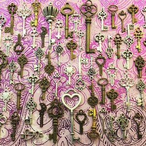 Chaves de esqueleto antigas e raras do amor, aparência antiga, vintage, réplicas de amuletos, joias, suprimentos para contas de casamento, coleção de pingentes, artesanato