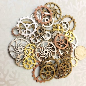40 Gears New Large Medium & Small Steampunk Cogs Buttons Wheels Watch Parts Altered Art Brass Copper Silver Charms Jewelry Supplies Crafts