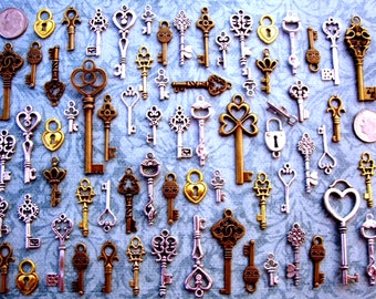 Keys of Song Replica Mixed Colors Ornate Steampunk Skeleton Bulk Wind Chimes Steampunk Wedding Bead Supplies Pendant Craft Invitation Ring