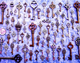 Replica Bulk Lot Skeleton Keys Vintage Antique Look Charms Jewelry Steampunk Wedding Bead Supplies Pendant  Collection Reproduction Craft