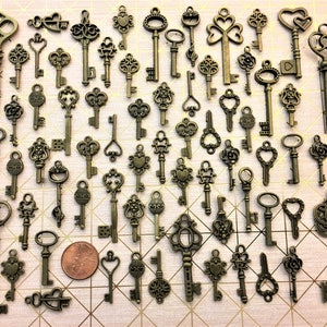Réplique de clés argent or + laiton squelette bijoux vintage approvisionnement breloques perles étain artisanat Steampunk carillons éoliens Master Shadow Box bibelot