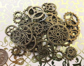 Brass Bronze Steampunk Gears Cogs Buttons Wheels Watch Parts Sprocket Coghweel Crafts Transmission Spline Crafts Clock Watch Timepiece Timer