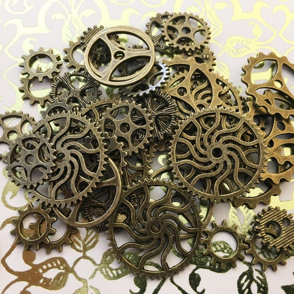 Silver Gold & Brass Steampunk Gears Cogs Buttons Wheels Watch Parts Pinwheel Crafts Jewelry Crafts Clock Watch Timepiece Cosplay Costume