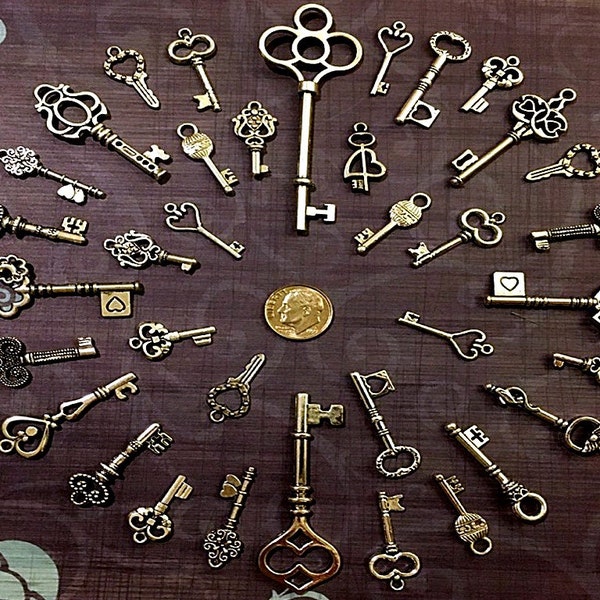 Réplique de clés en laiton or et argent vintage Steampunk antique squelette à breloques bijoux en vrac mariage perles pendentif artisanat réception confettis