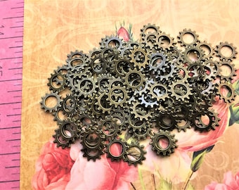 Tiny Brass Cogs Bronze Steampunk Gears Sprocket Wheels Buttons Watch Parts Altered Clock Time Parts Works Charms Jewelry Gothic Beads Crafts