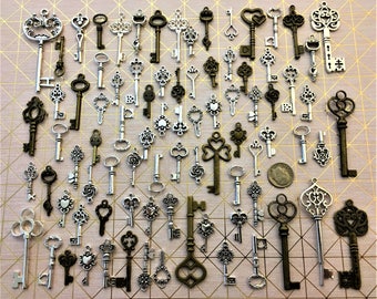 Réplica de llaves de Navidad con esqueleto de plata, oro y latón, dijes antiguos vintage, joyería Steampunk, colgante de cuentas para boda, regalo artesanal, árbol ornamental.