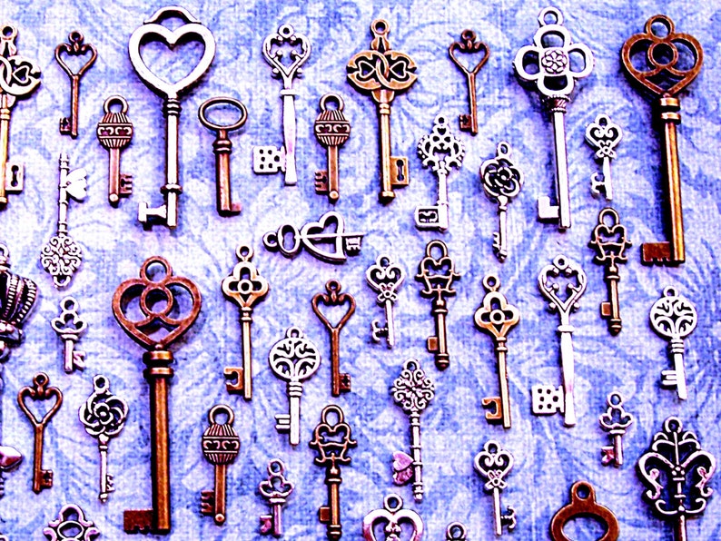 Replica Bulk Old Skeleton Keys Vintage Antique Replica Charms Jewelry Steampunk Wedding Bead Supplies Pendant Collection Reproduction Craft Bild 2