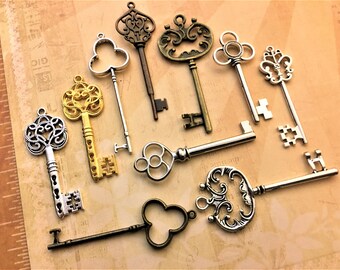Replica Old Keys Hearts Flowers Skeleton Lock Vintage Jewelry Antique Party Favor Invitation Announcement Save the Date Crafts Steampunk