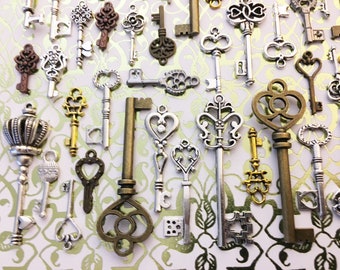 Delightful Replica Old Keys Steampunk Skeleton Charms Jewelry Gothic Wedding Beads Windchimes Collection Reproduction Vintage Antique Craft