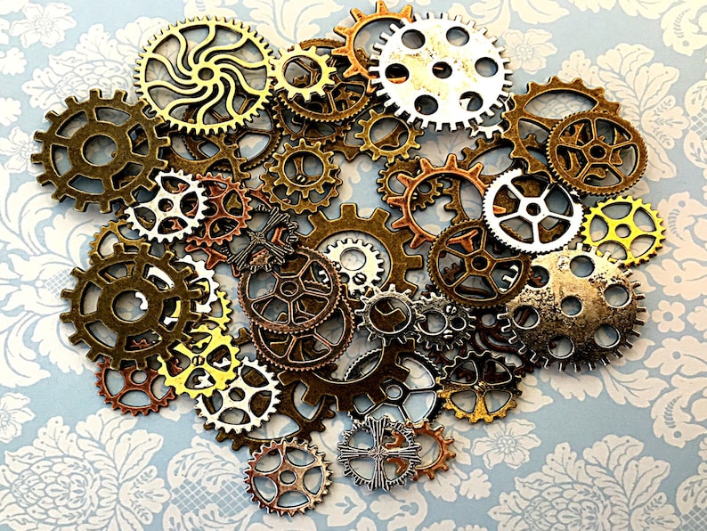 Old Steampunk Gears Cogs Buttons Watch Parts Altered Art Brass Etsy