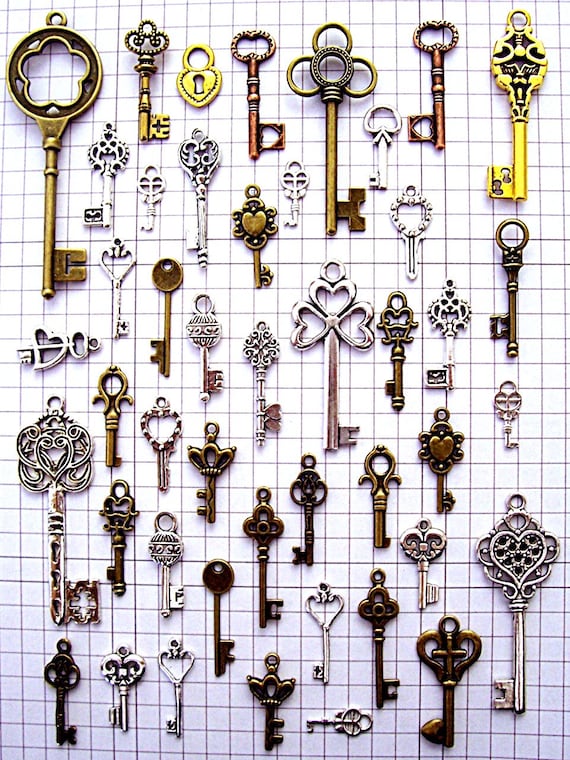 Reproduction Keys of Sunlight Gothic Steampunk Skeleton Charms Jewelry Gothic Wedding Beads Windchimes Set Collection Vintage Antique Craft