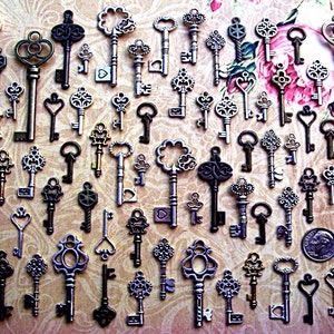 20 Réplicas de Chaves Mestras de Esqueleto, Pingentes, Joias Steampunk, Etiquetas de Assento de Casamento, Contas, Artesanato Floral Antigo Vintage, Salvar Datas, Artigos para Festas