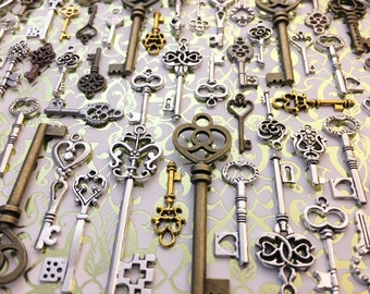 Replica Keys Weddings Bridesmaids Old Steampunk Skeleton Charms Jewelry Gothic Beads Windchime Collection Reproduction Vintage Antique Craft
