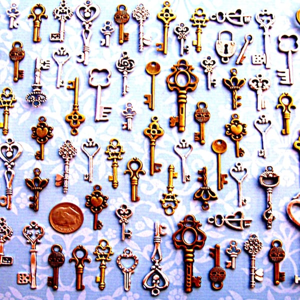 Replica Keys Skeleton Lot Vintage Antique Look Replica Charms Jewelry Steampunk Wedding Bead Supplies Pendant  Collection Reproduction Craft