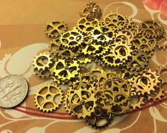 New Teeth Gold Steampunk Gears Cogs Sprocket Buttons Wheels Watch Clock Parts Face Hands Altered Art Charms Jewelry Gothic Supplies Crafts