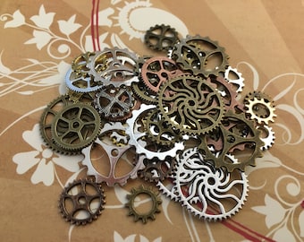 Snazzy Steampunk Gears Cogs Buttons Screw Watch Altered Art Charms Jewelry Bead Supplies Crafts Timepiece Hands Sprocket Face Timer Ticker