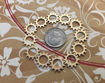 Tiny 3/8" Steampunk Gears Cogs Buttons Gold Spinning Wheels Sprockets Watch Spring Clockwork Altered Art Charms Jewelry Gothic Beads Crafts