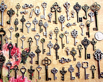 Replica Skeleton Hopeful Keys Charms Jewelry Making Steampunk Wedding Beads Vintage Crafts Antique Favor Castle Railroad Clock Decoration