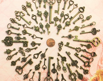 Réplique de clés argent or et laiton clés squelette de réflexion breloques bijoux Steampunk mariage perles fournitures pendentif vintage artisanat antique
