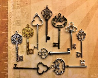 50 Large Keys 2-2.5" Tall Mixed Color Replica Vintage Antique Crafts Jewelry Pendants Wedding Decor Invitations Confetti Collection Basket
