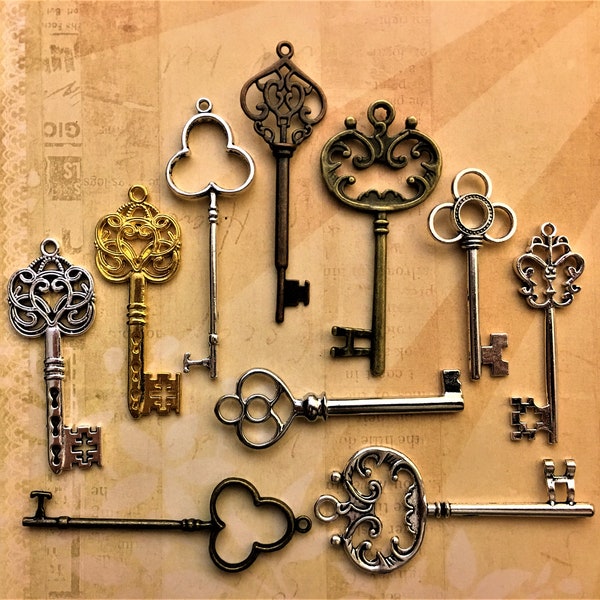 Replica Old Keys Historic Old Skeleton Lock Vintage Jewelry Antique Embossing Scrapbook Journal Folio Cover Engagement Party Craft Steampunk