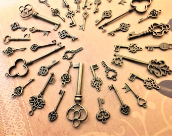 Silver Gold & Brass Replica Keys Vintage Skeleton  Antique Housewarming Gift Steampunk Charms Jewelry Wedding Beads Supplies Pendant Craft