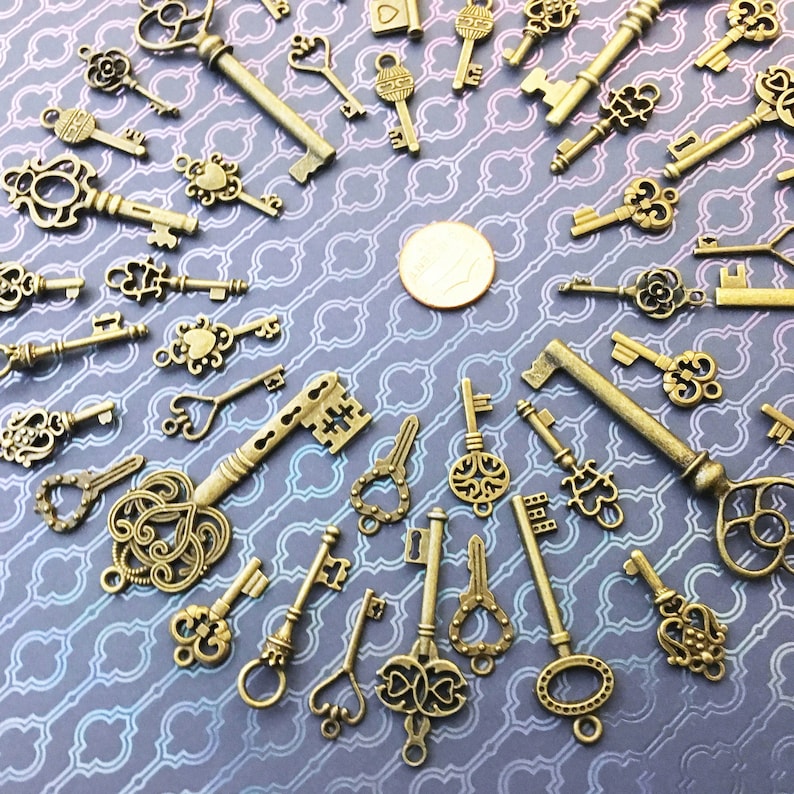20 Gold Silver Brass Skeleton Keys Steampunk Crafts Supply Findings