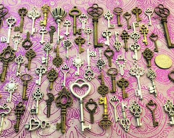 Replica Keys Memento Costume Halloween Traditional Skeleton Vintage Antique Charms Jewelry Steampunk Wedding Bead Piano Cabinet Castle Craft