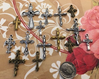 Cross Crosses Crucifix Rood Charms Pendant for Jewelry Necklaces Bookmarks Arts Crafts Silver Gold Brass Bronze Church Religion Icon