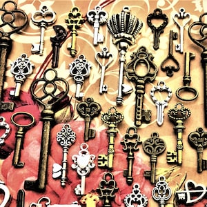 Réplica de llaves de primavera, esqueleto de Halloween, amuletos antiguos vintage, joyería Steampunk, suministros de cuentas para bodas, colgantes, manualidades, invitaciones de Halloween