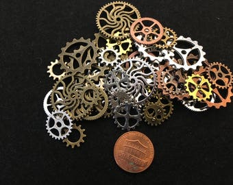 Steampunk Cog Sprocket Gears Spring Clock Cogs Buttons Wheels Watch Parts Charms Jewelry Crafts Tick Tock Timer Ticker Meter Alarm Face Hand