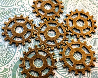 1 Inch SILVER Steampunk Gears Cogs Buttons Wheels Spring Clock Spinning Watch Parts Altered Art Charms Jewelry Gothic Beads Supplies Crafts