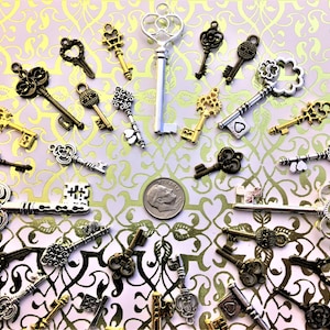 20 réplicas de llaves antiguas para amar la decoración navideña, lazos de cinta intrincados históricos, graduaciones, grupos, cadena de recuerdo gótica, aniversario rústico