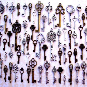 Réplica de llaves Esqueleto a granel antiguo Encantos vintage Joyería de pecho Steampunk Suministros de cuentas de boda Colgante Artesanía Regalo de vacaciones Anillo de invitación