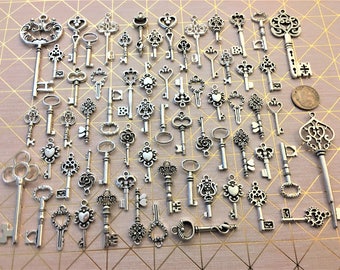 Sweet Brass Gold & Silver Replica Keys Gift for Her Valentines Skeleton Bulk Wind Chimes Steampunk Wedding Bead Pendant Craft Invitation