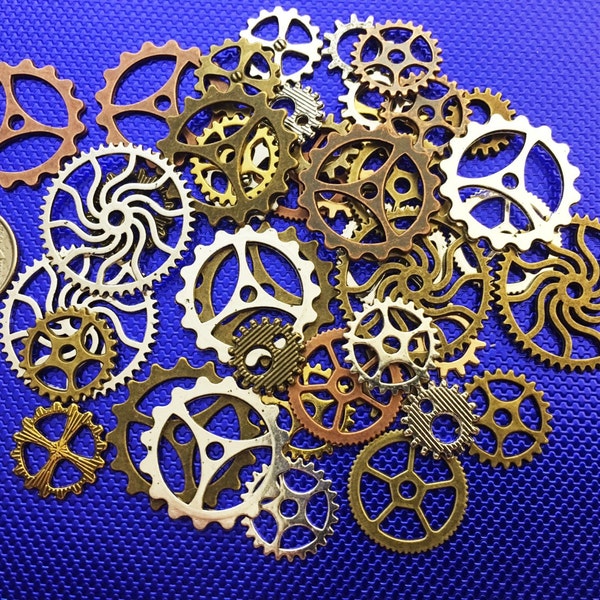 Steampunk Clockwork Gears Cogs Wheels Buttons Watch Parts Altered Art Brass Silver Gold Copper Charms Jewelry Gothic Beads Supplies Crafts