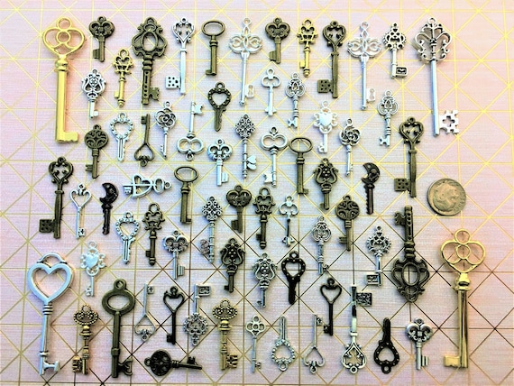 Silver & Brass Replica Vintage Keys Skeleton Key Antique Gate Church Keys  Steampunk Keys Charms Jewelry Wedding Beads Supplies Wind Chime