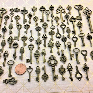 60 répliques de clés argent or laiton squelette bijoux vintage approvisionnement breloques perles étain artisanat Steampunk carillons éoliens Master Shadow Box bibelot