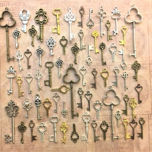 Fancy Replica Mixed Lot Keys Skeleton Keys New Vintage Keys Antique Old Keys Charms Jewelry Steampunk Wedding Bead Supplies Pendant Craft